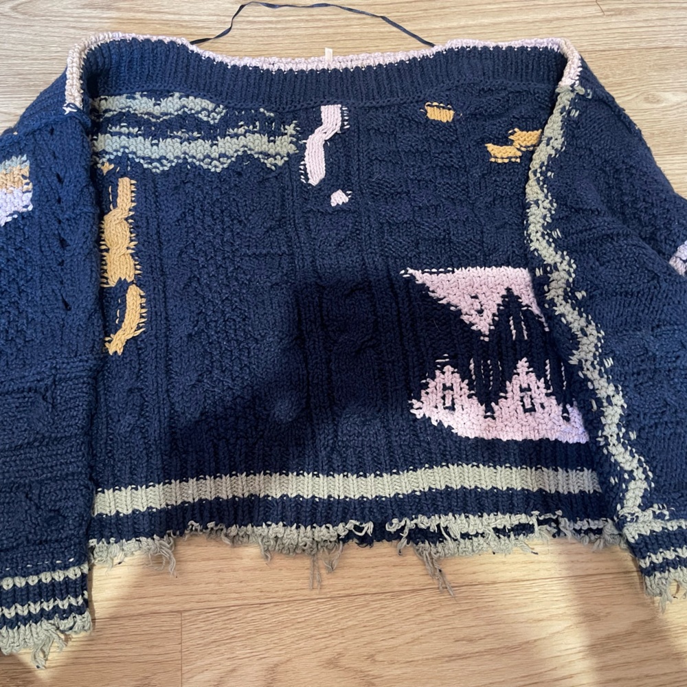 Free People Navy and Cream Knit Sweater